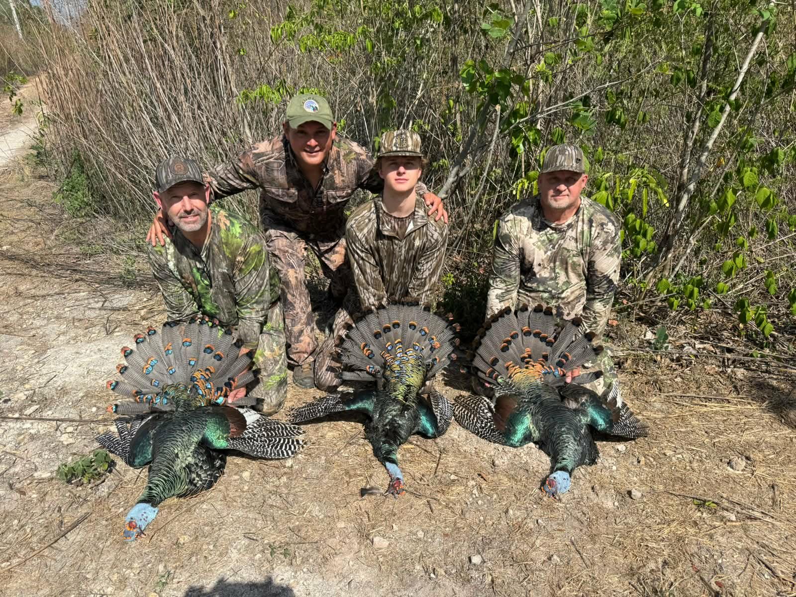 image of 4 hunters with 4 trophy ocellated turkeys